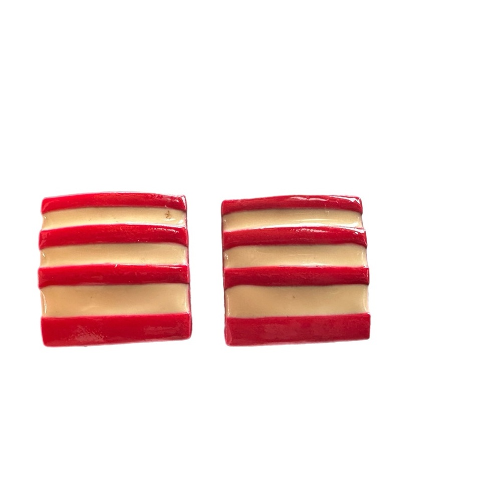 Red and Cream Striped Earrings